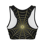 Yellow Cobweb Print Women's Sports Bra