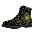 Yellow Cobweb Print Padded Collar Lace Up Boots