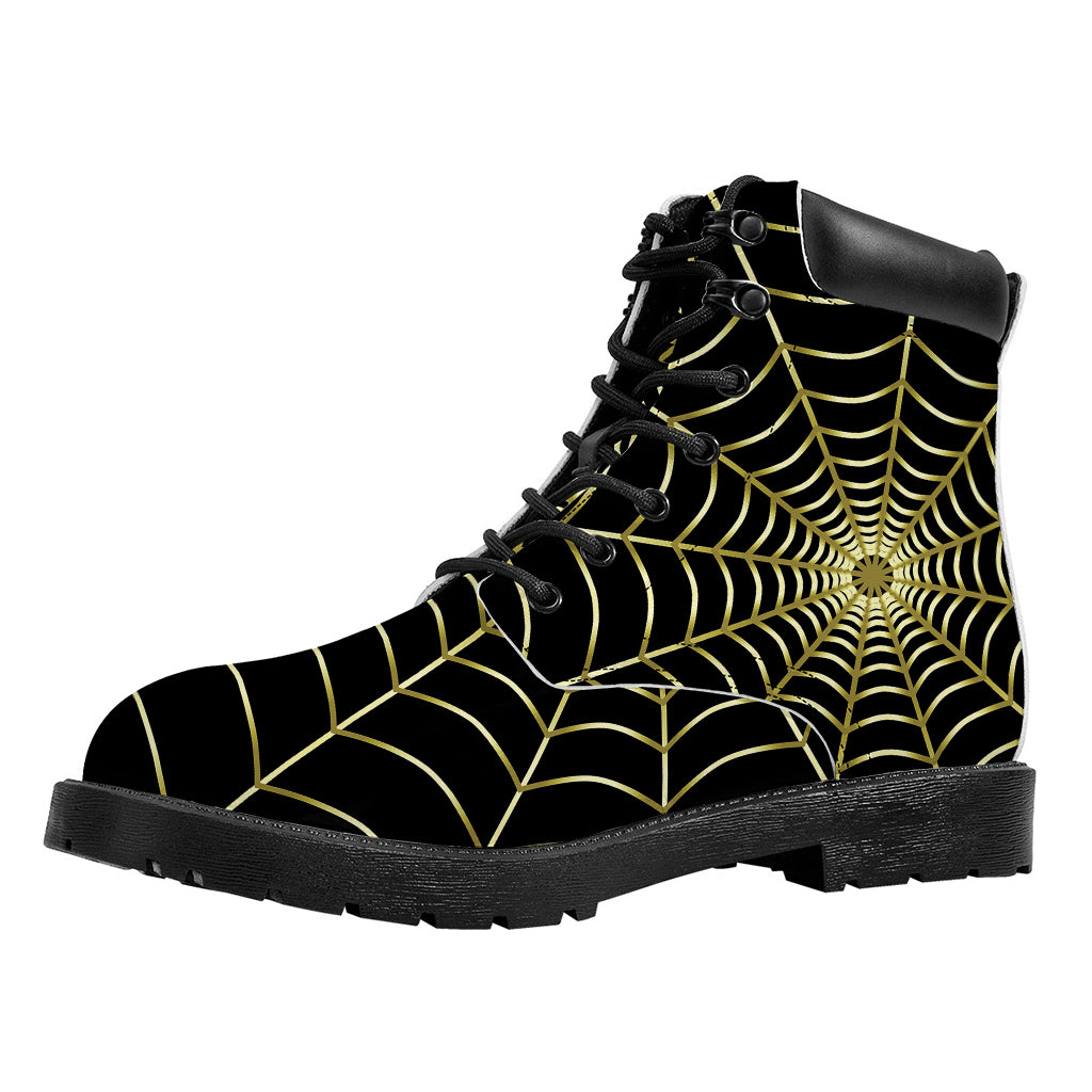 Yellow Cobweb Print Work Boots