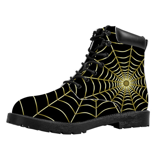 Yellow Cobweb Print Work Boots