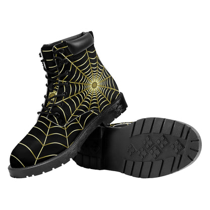 Yellow Cobweb Print Work Boots