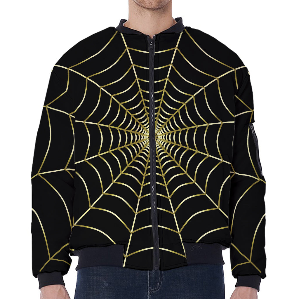 Yellow Cobweb Print Zip Sleeve Bomber Jacket
