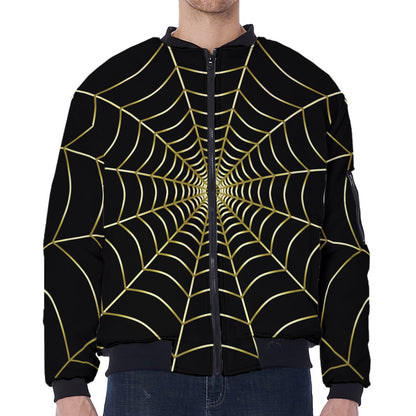 Yellow Cobweb Print Zip Sleeve Bomber Jacket
