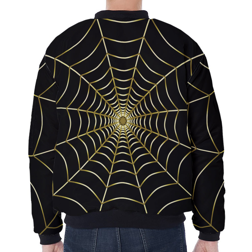 Yellow Cobweb Print Zip Sleeve Bomber Jacket