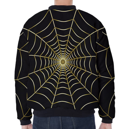 Yellow Cobweb Print Zip Sleeve Bomber Jacket