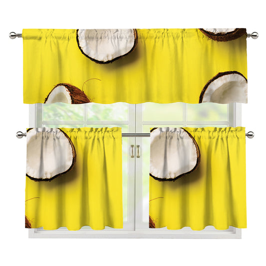 Yellow Coconut Pattern Print 3 Piece Kitchen Curtains