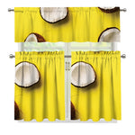 Yellow Coconut Pattern Print 3 Piece Kitchen Curtains