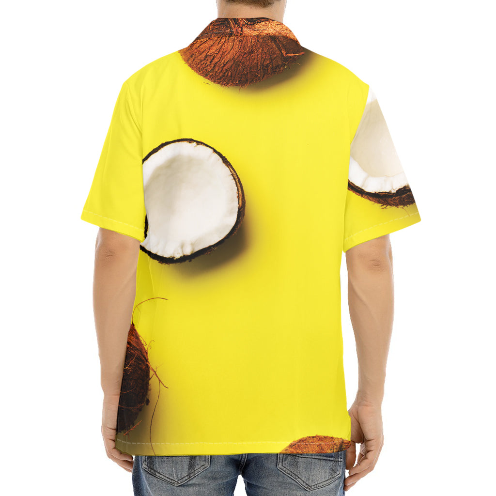 Yellow Coconut Pattern Print Aloha Shirt