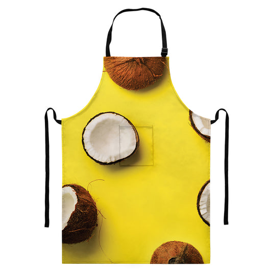 Yellow Coconut Pattern Print Bib Apron With Pocket