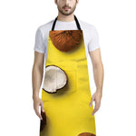 Yellow Coconut Pattern Print Bib Apron With Pocket