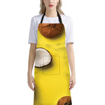 Yellow Coconut Pattern Print Bib Apron With Pocket