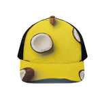 Yellow Coconut Pattern Print Black Mesh Trucker Cap