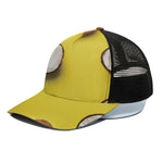 Yellow Coconut Pattern Print Black Mesh Trucker Cap