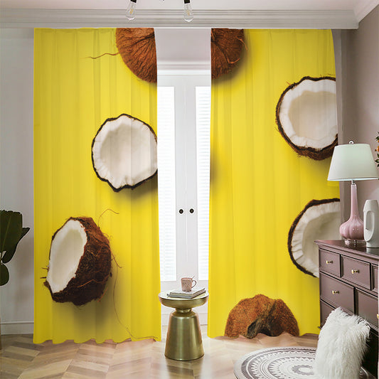 Yellow Coconut Pattern Print Blackout Pencil Pleat Curtains