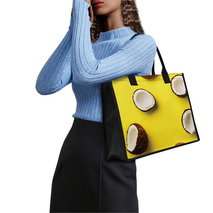 Yellow Coconut Pattern Print Canvas Tote Bag