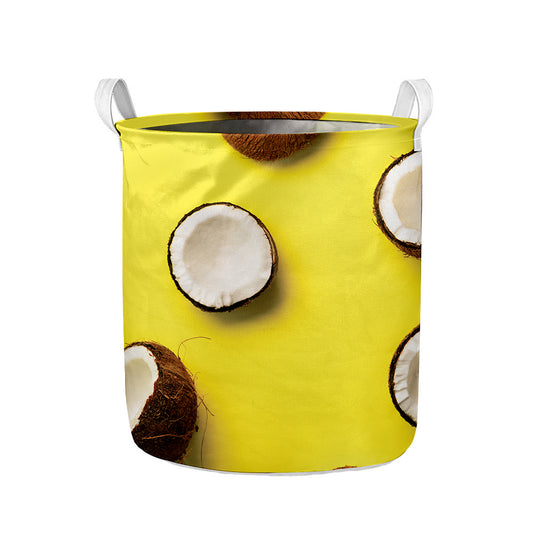 Yellow Coconut Pattern Print Collapsible Laundry Basket