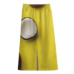 Yellow Coconut Pattern Print Cotton Front Slit Maxi Skirt