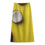 Yellow Coconut Pattern Print Cotton Front Slit Maxi Skirt