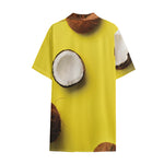 Yellow Coconut Pattern Print Cotton Hawaiian Shirt