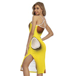 Yellow Coconut Pattern Print Cross Back Cami Dress