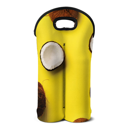 Yellow Coconut Pattern Print Double Neoprene Wine Tote