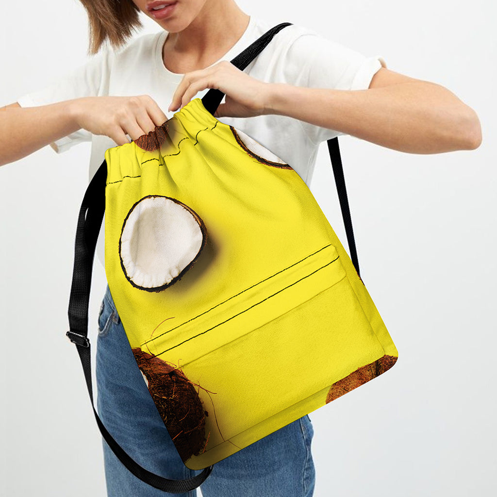 Yellow Coconut Pattern Print Drawstring Backpack