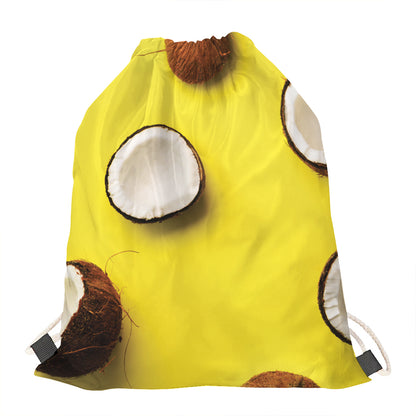 Yellow Coconut Pattern Print Drawstring Bag