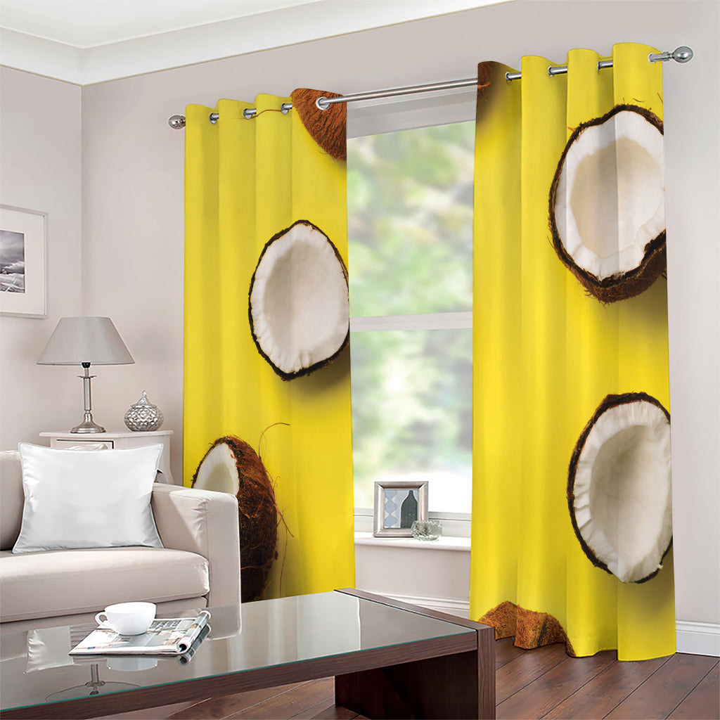 Yellow Coconut Pattern Print Extra Wide Grommet Curtains