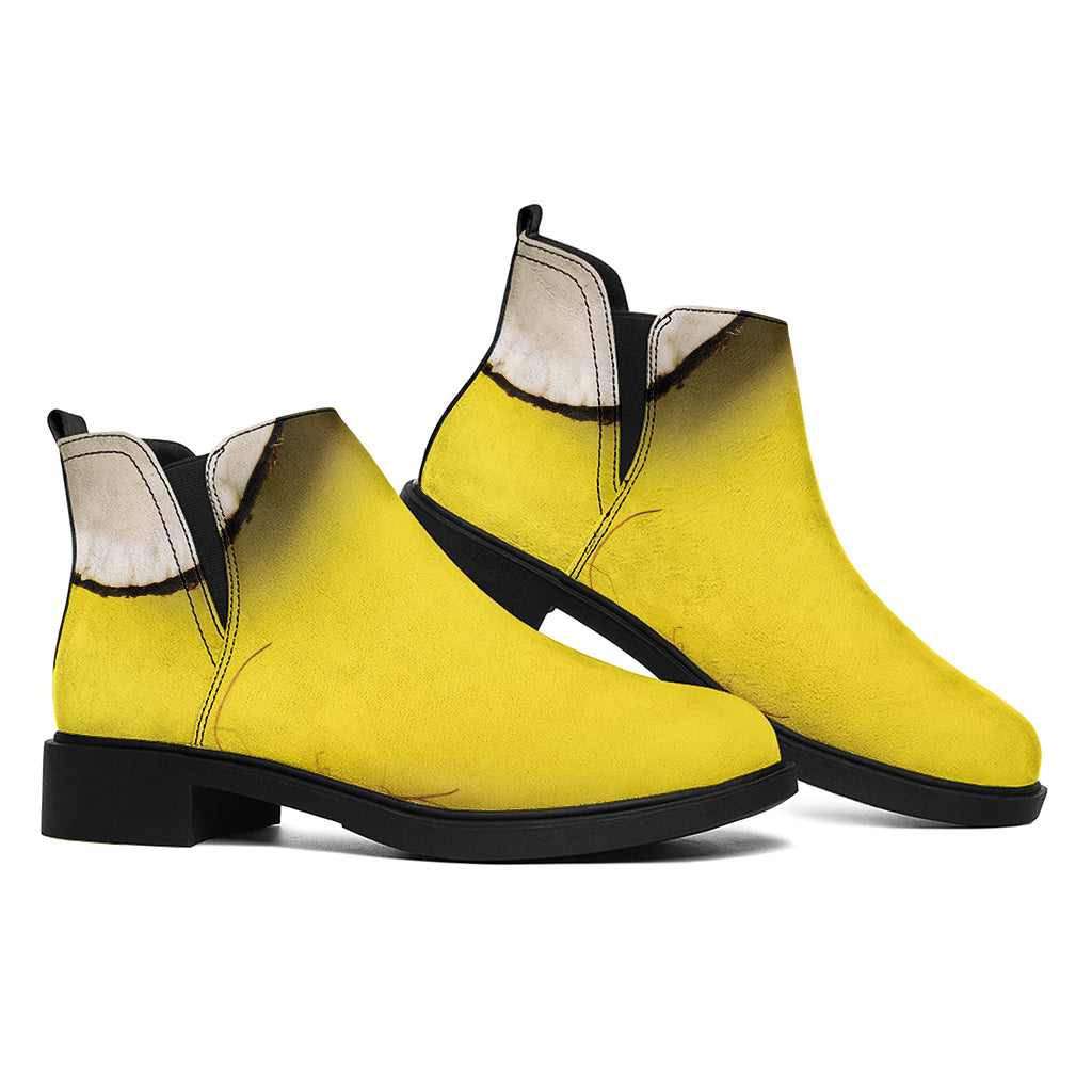 Yellow Coconut Pattern Print Flat Ankle Boots