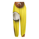 Yellow Coconut Pattern Print Fleece Lined Knit Pants