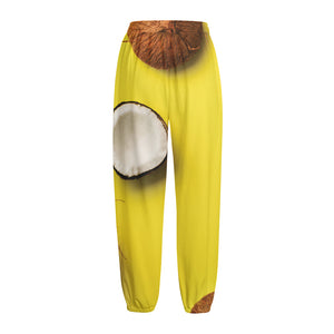 Yellow Coconut Pattern Print Fleece Lined Knit Pants