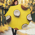 Yellow Coconut Pattern Print Foldable Umbrella