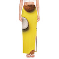 Yellow Coconut Pattern Print High Slit Maxi Skirt