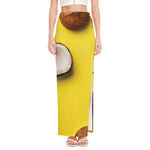 Yellow Coconut Pattern Print High Slit Maxi Skirt