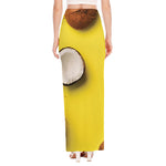 Yellow Coconut Pattern Print High Slit Maxi Skirt