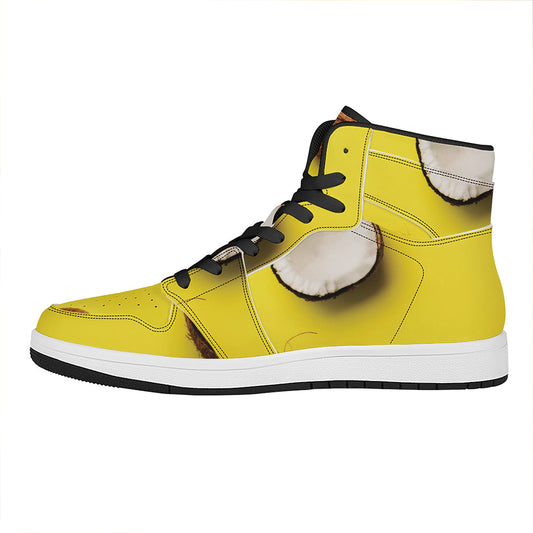 Yellow Coconut Pattern Print High Top Leather Sneakers