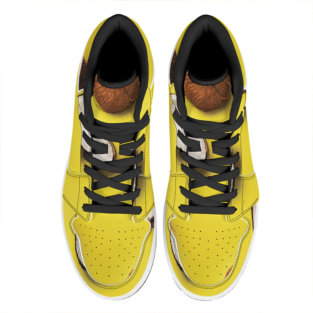 Yellow Coconut Pattern Print High Top Leather Sneakers