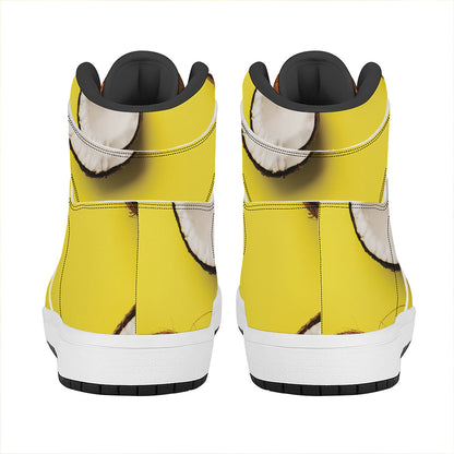 Yellow Coconut Pattern Print High Top Leather Sneakers