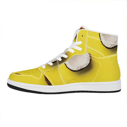 Yellow Coconut Pattern Print High Top Leather Sneakers