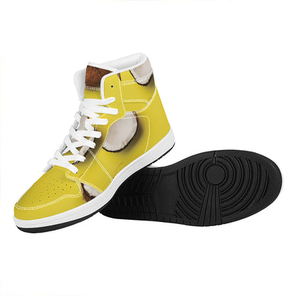 Yellow Coconut Pattern Print High Top Leather Sneakers