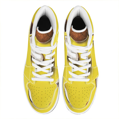 Yellow Coconut Pattern Print High Top Leather Sneakers