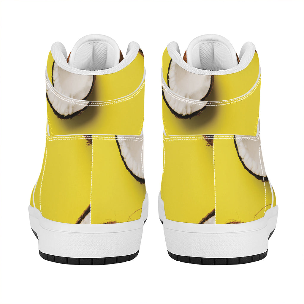 Yellow Coconut Pattern Print High Top Leather Sneakers
