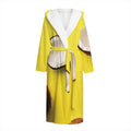 Yellow Coconut Pattern Print Hooded Bathrobe