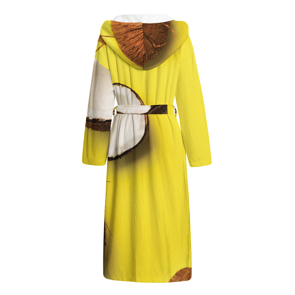 Yellow Coconut Pattern Print Hooded Bathrobe