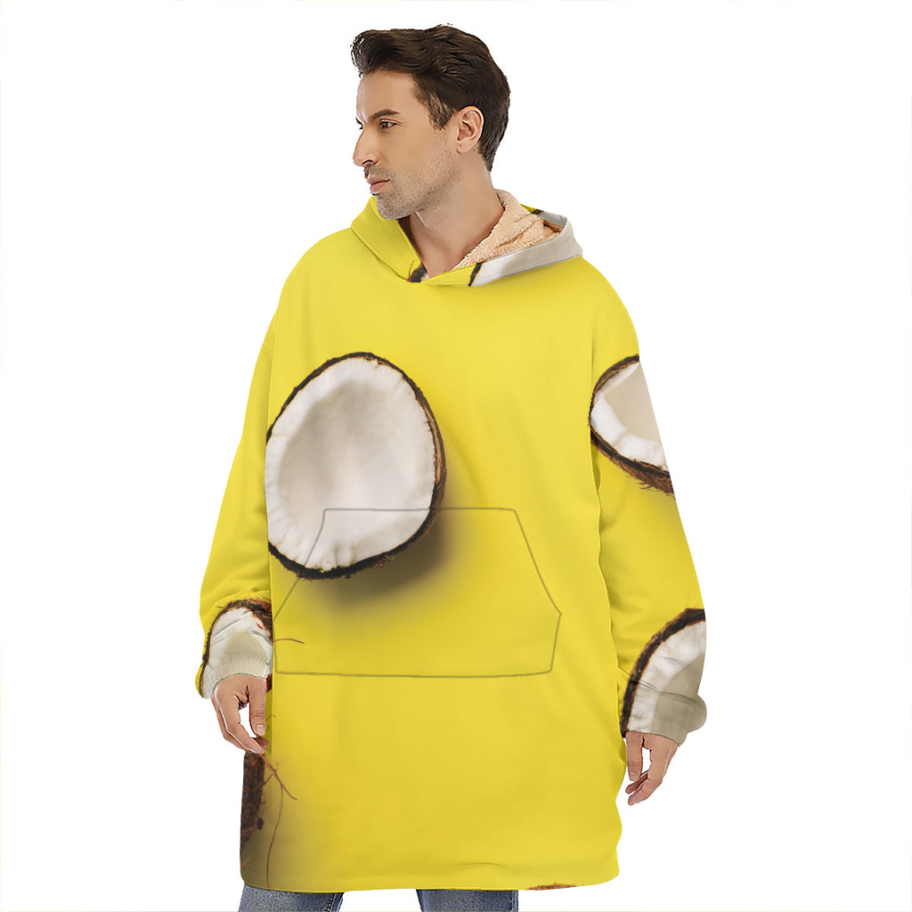 Yellow Coconut Pattern Print Hoodie Blanket