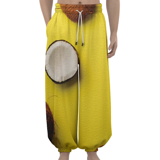 Yellow Coconut Pattern Print Lantern Pants
