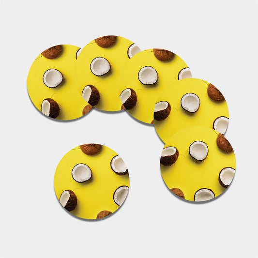 Yellow Coconut Pattern Print Leather Coaster Set