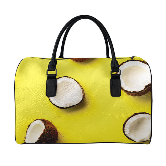 Yellow Coconut Pattern Print Leather Duffle Bag