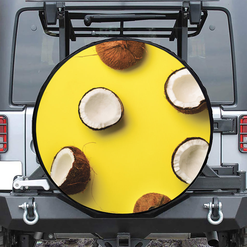 Yellow Coconut Pattern Print Leather Spare Tire Cover