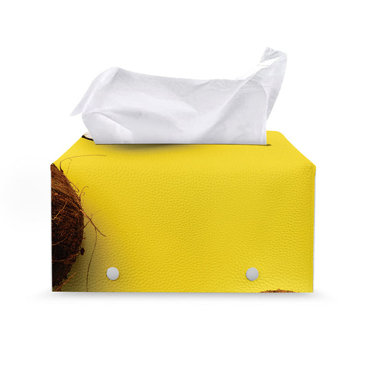 Yellow Coconut Pattern Print Leather Tissue Box Cover